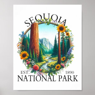 Retro Floral Sequoia National Park Hiking Camping Poster