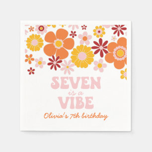 Retro Floral Seven is a Vibe 7th birthday Napkin