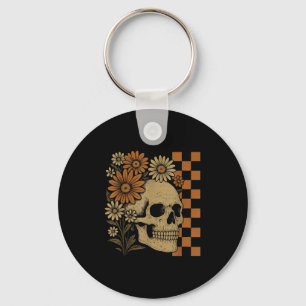Retro Floral Skeleton Funny Skull Halloween Key Ring