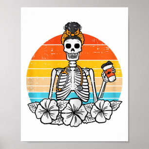Retro Floral Skeleton Nurse Halloween Scrub Top Fa Poster