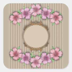 Retro , floral square sticker