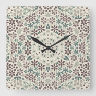 Retro, floral square wall clock