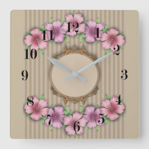 Retro , floral square wall clock