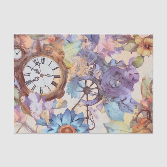 Retro Floral Steampunk Tissue Paper (Front)