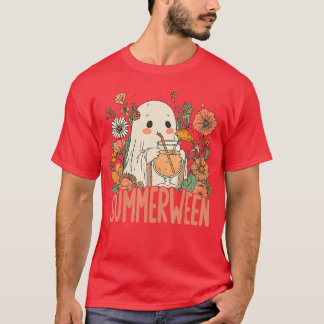 Retro Floral Summerween Ghost Halloween Summer Coc T-Shirt