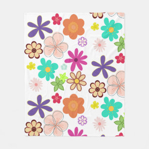 Retro Floral T-Shirt – Colorful Groovy Flowers Des Fleece Blanket