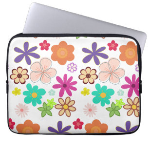 Retro Floral T-Shirt – Colorful Groovy Flowers Des Laptop Sleeve