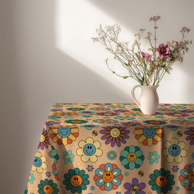 Retro Floral Tablecloth 60s Pastel Style Accent (Retro Floral Tablecloth 60s Pastel Style Accent)