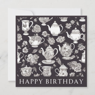 Retro Floral Teapot Birthday Card