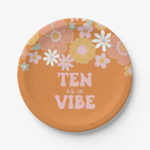 Retro Floral Ten is a Vibe 10th birthday Paper Plate