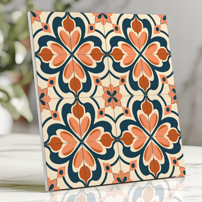 Retro Floral Terracotta and Teal  Ceramic Tile (Creator Uploaded)