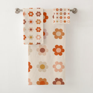 Retro Floral Terracotta Beige Bath Towel Set