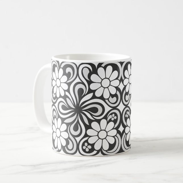 Retro Floral Tile Coffee Mug (Front Left)