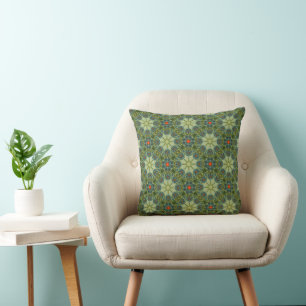Retro Floral Tile Throw Pillow – Green Vintage