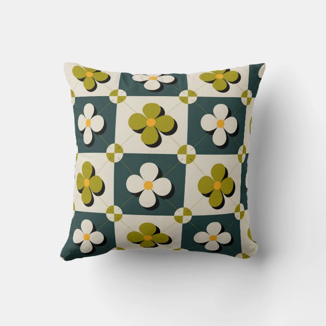 Retro Floral Tiles Cushion (Back)