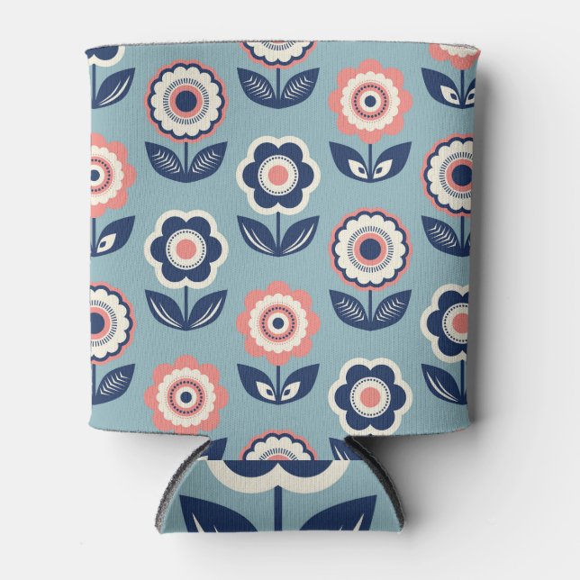 Retro Floral: Timeless Pattern Charm Can Cooler (Front)