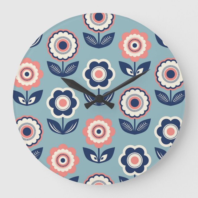 Retro Floral: Timeless Pattern Charm Large Clock (Front)