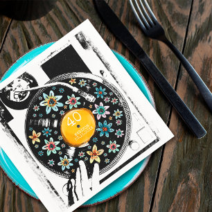 Retro Floral Turntable Vinyl Birthday Personalised Napkin