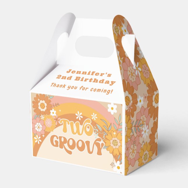 Retro floral two groovy birthday Favour Box (Front Side)