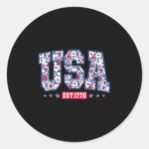 Retro Floral Usa Est 1776 America 4th Of July.outf Classic Round Sticker