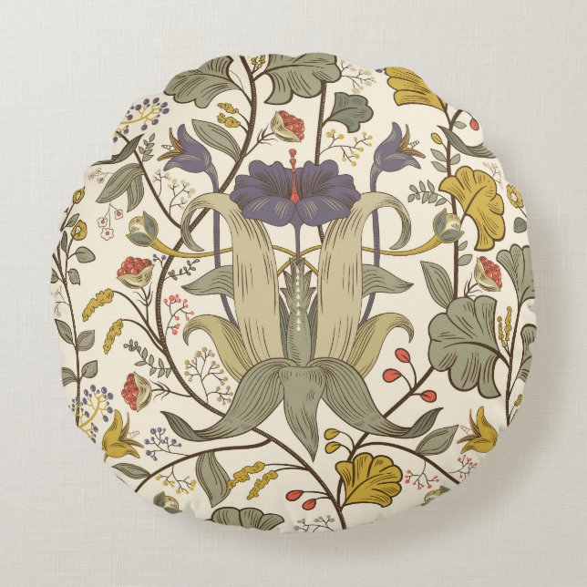 Retro floral vertical seamless design. round cushion (Front)