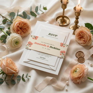 Retro Floral Vintage Garden Wedding Invitation Belly Band