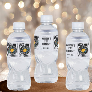 Retro Floral Vinyl Record Custom Water Bottle Label