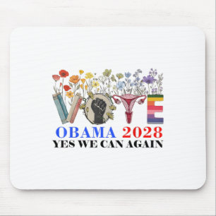 Retro Floral Vote Obama 2028 Yes We Can Again _1 Mouse Pad