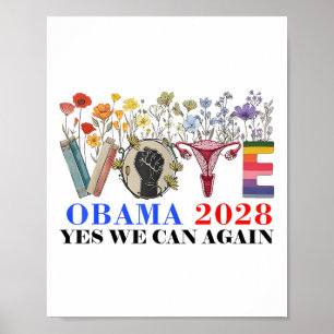 Retro Floral Vote Obama 2028 Yes We Can Again _1  Poster