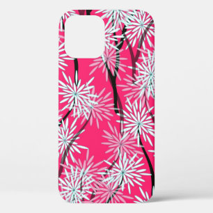 retro floral wallpaper asian style in red white bl iPhone 12 case