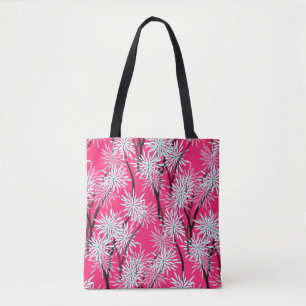 retro floral wallpaper asian style in red white bl tote bag