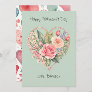 Retro Floral Watercolor Photo Valentine's Day Card