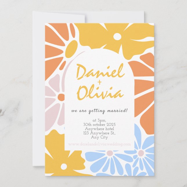 Retro Floral Wedding Invitation (Front)