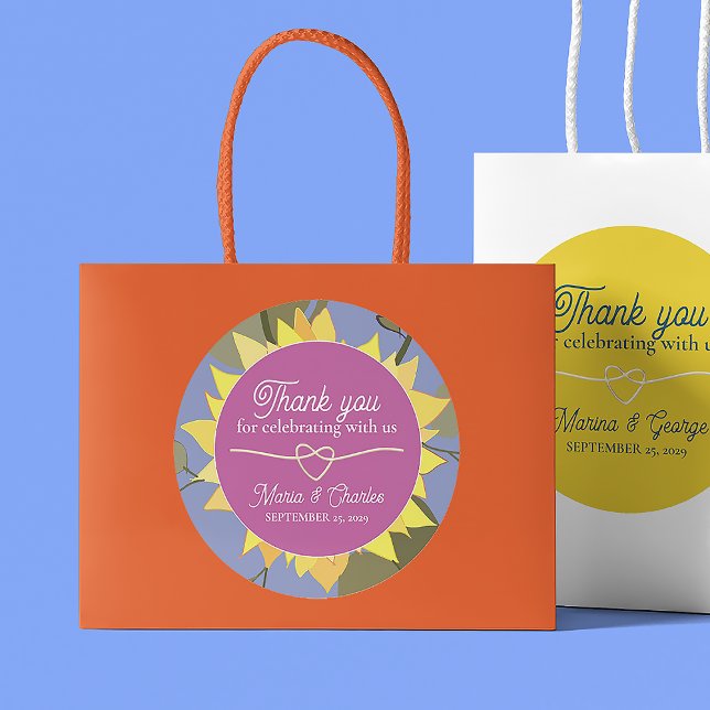 Retro Floral Wedding Thank You Classic Round Sticker (Creator Uploaded)