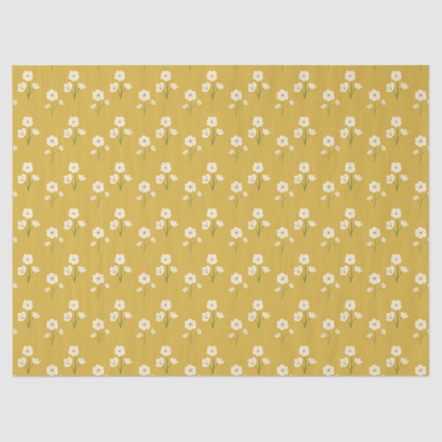Retro Floral Wildflowers Yellow Mustard Tissue Paper (Front)