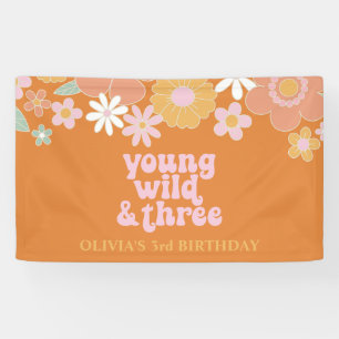 Retro Floral Young Wild Three Birthday Banner