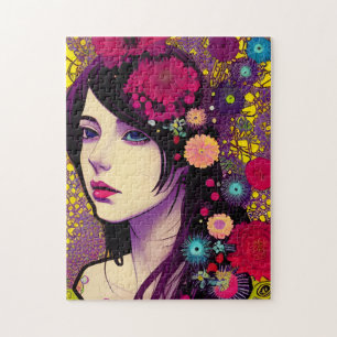 Retro FloralPunk Girl Jigsaw Puzzle