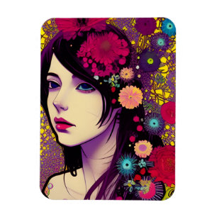 Retro FloralPunk Girl Magnet