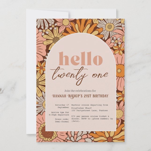 Retro Florals ANY AGE Invitation (Front)