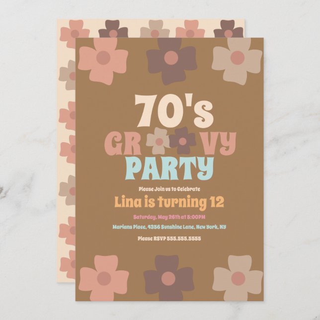  Retro Florals Groovy Bohemian Birthday  Invitation (Front/Back)