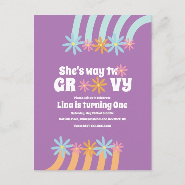  Retro Florals Way Two Groovy Birthday   Postcard (Front)