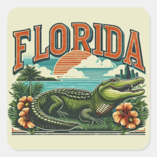 Retro Florida Alligator Square Sticker