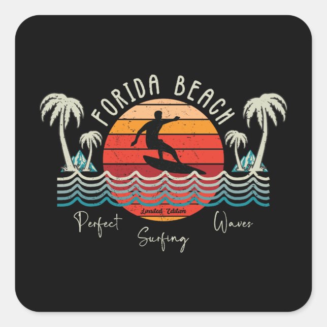 Retro Florida Beach Surfing  Square Sticker (Front)