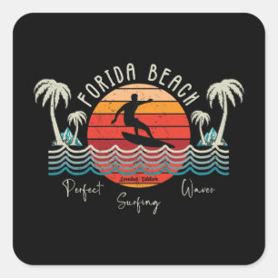 Retro Florida Beach Surfing  Square Sticker