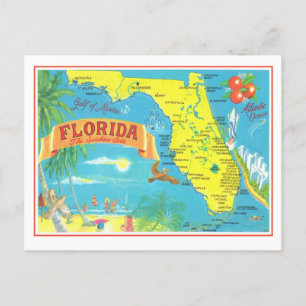 Retro Florida Map  Postcard