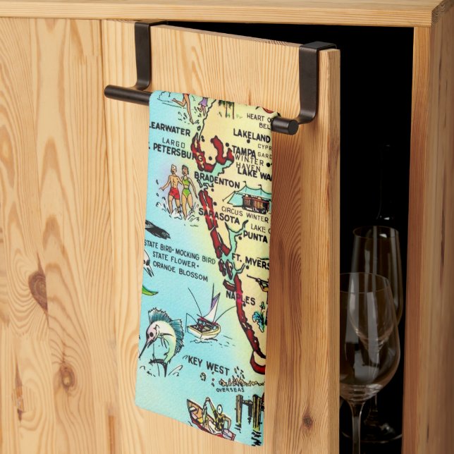 Retro Florida Map  Tea Towel (Thirds Fold)