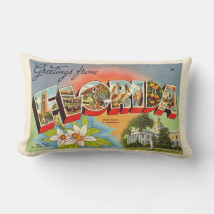 Retro Florida Postcard Greeting Throw Pillow