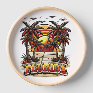 Retro Florida Sunset with Palm Trees Clock