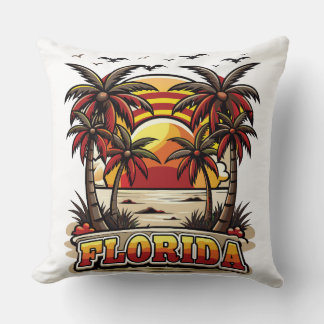 Retro Florida Sunset with Palm Trees Cushion