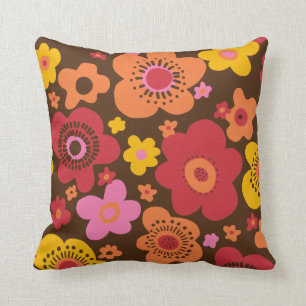 retro flower 60s 70s pattern pillow